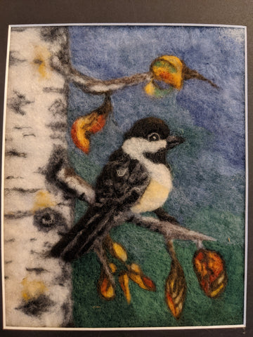 Chickadee in Birch Tree Finished Tile Ready to Frame